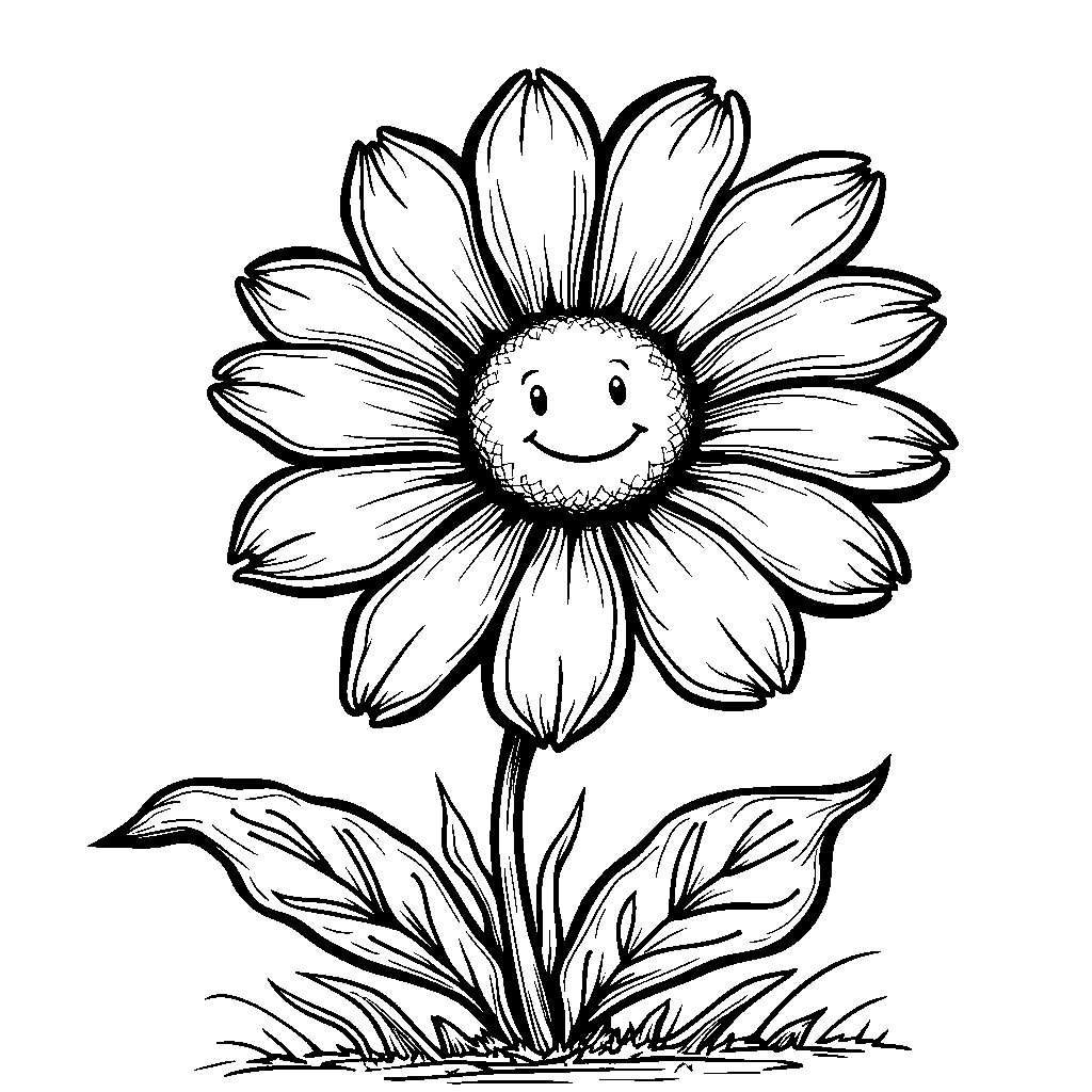 Daisy with a smiling face and a bright, sunny center