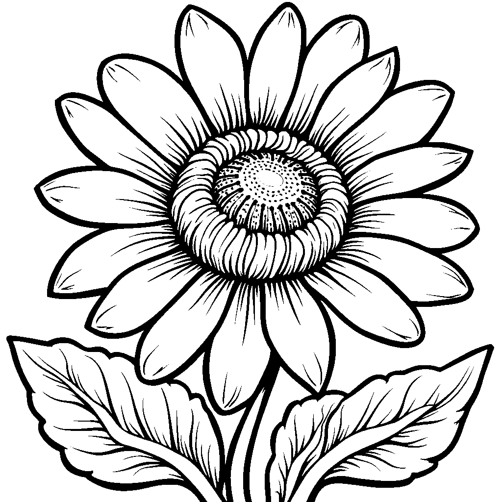 Simple daisy with bold, black outlines and colorful centers