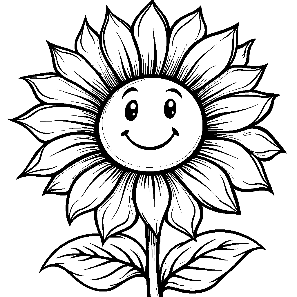 Sunflower with smiling face and bright yellow petals