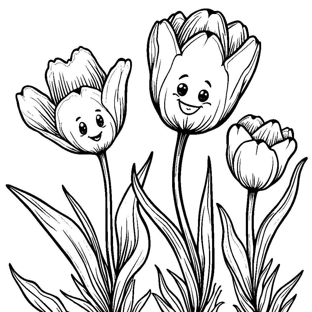 Tulip with a curly stem and a happy, smiling face