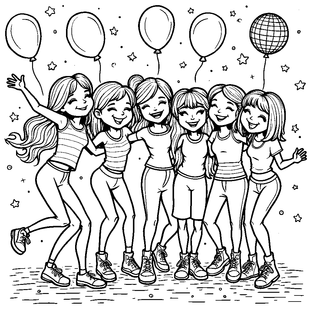 A group of rainbow friends having a dance party