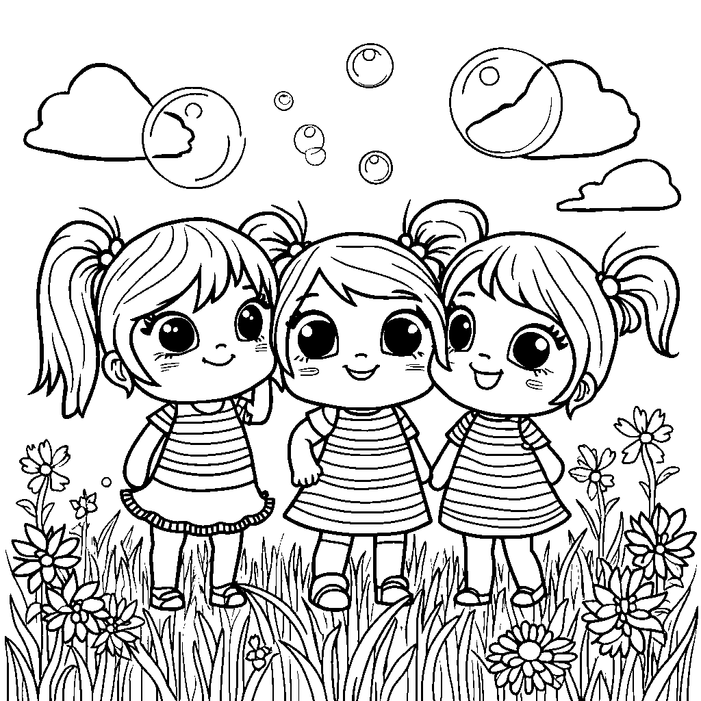 A group of rainbow friends playing with bubbles