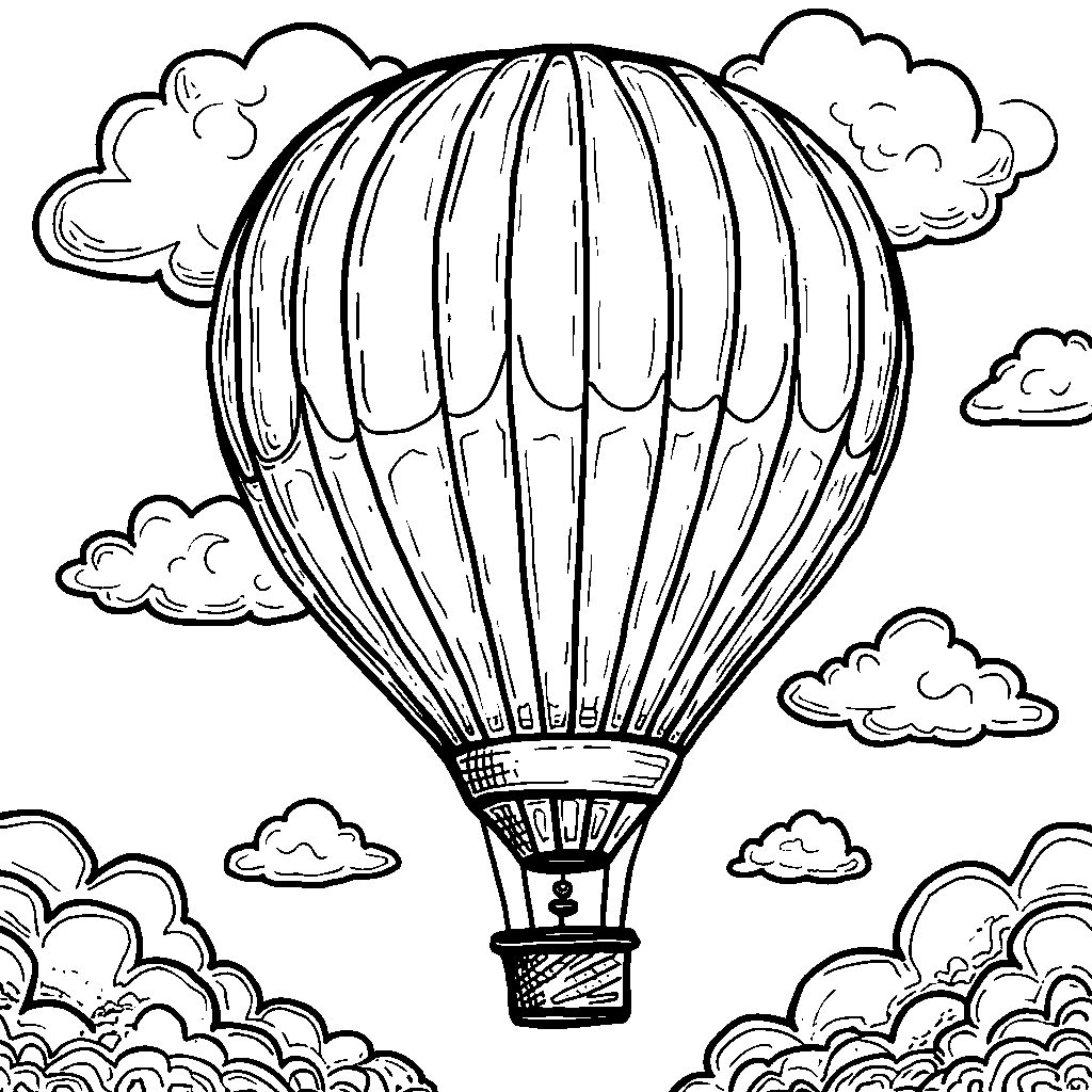 Rainbow-colored hot air balloon soaring in the sky