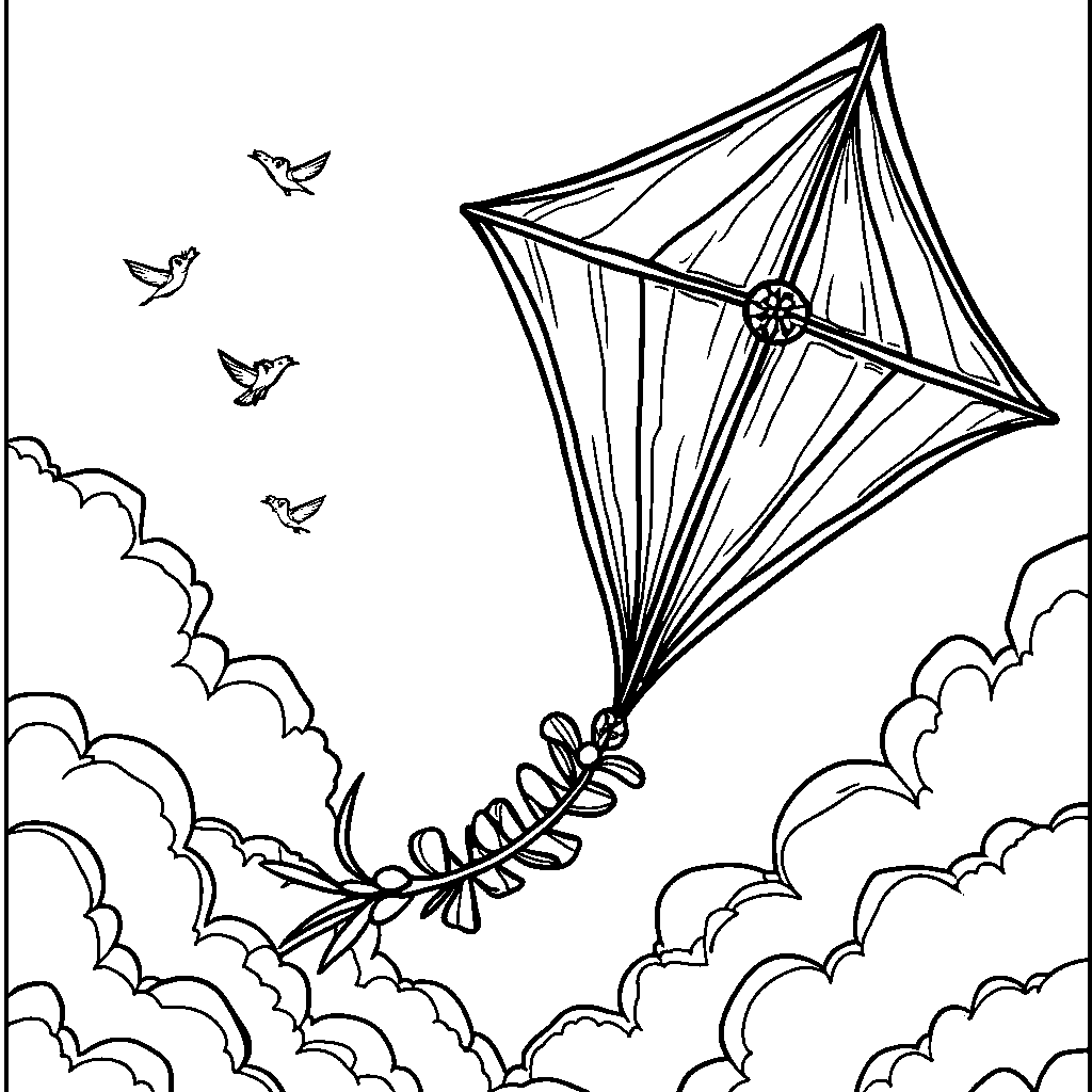 Rainbow-colored kite flying high in the sky