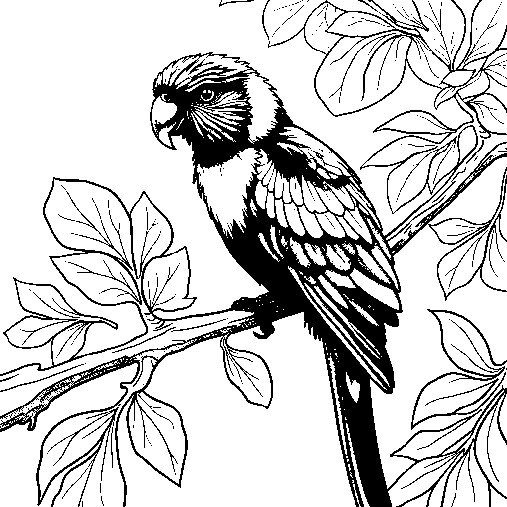 Rainbow-feathered bird perched on a branch