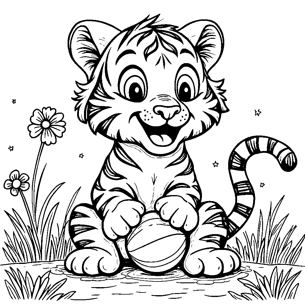 Rainbow-striped tiger playing with a ball