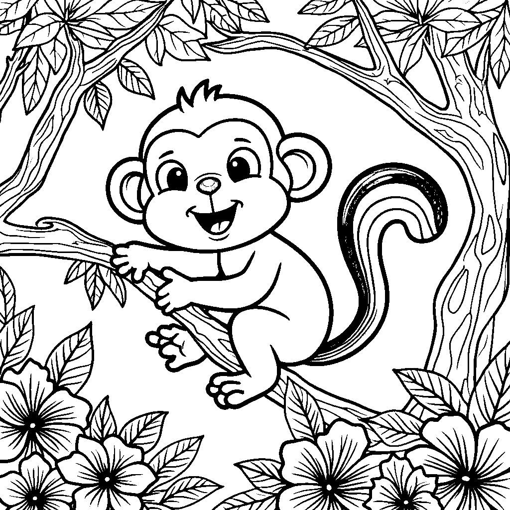 Rainbow-tailed monkey swinging from a tree