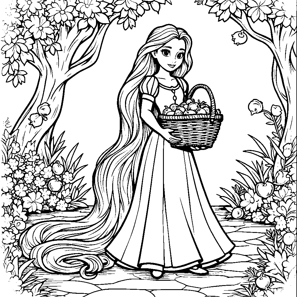 Rapunzel holding a basket of fresh fruit