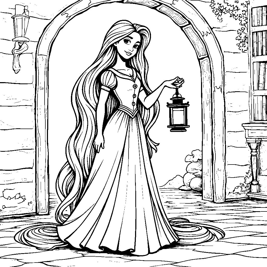 Rapunzel holding a lantern in the dark