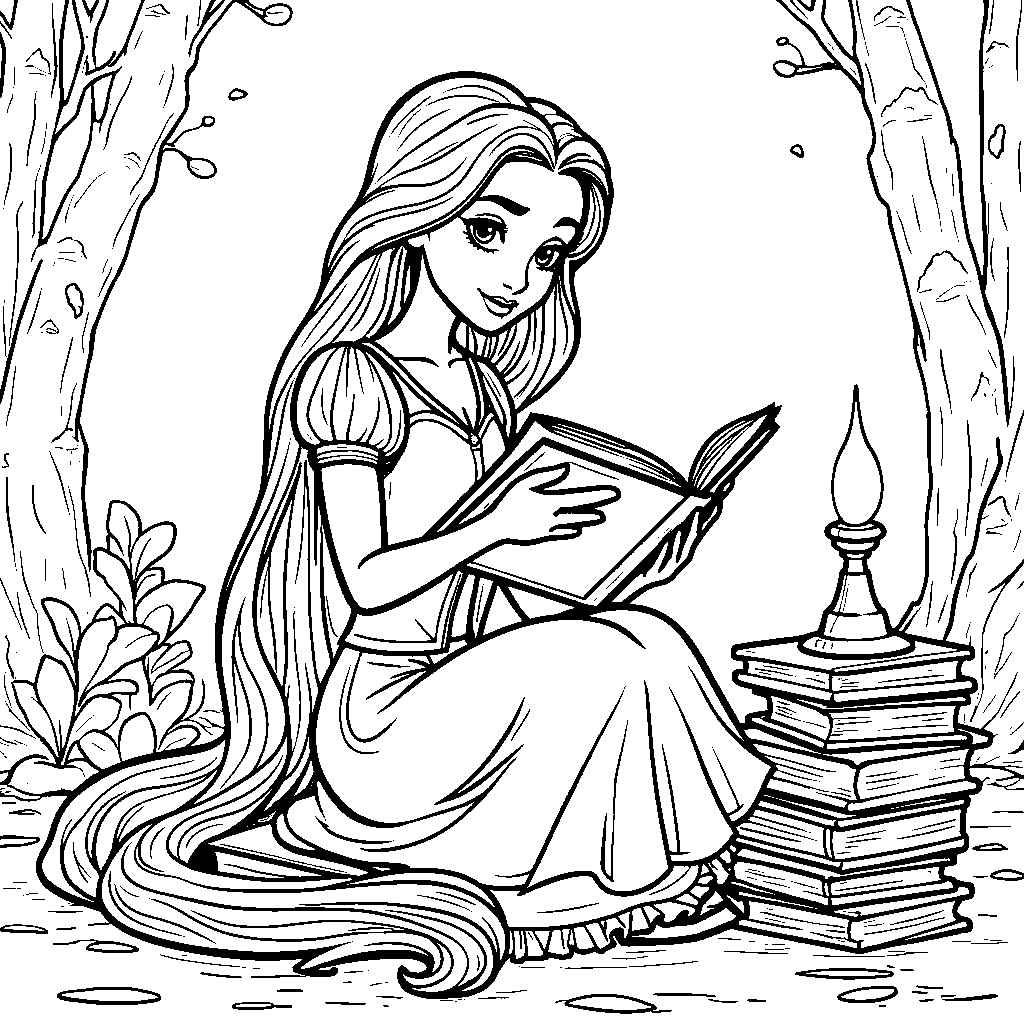 Rapunzel's favorite book with a reading lamp