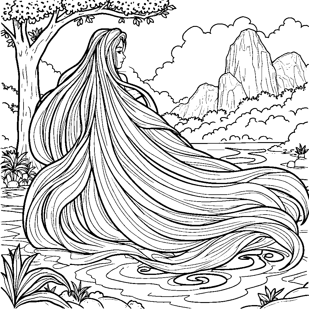 Rapunzel's hair flowing like a river