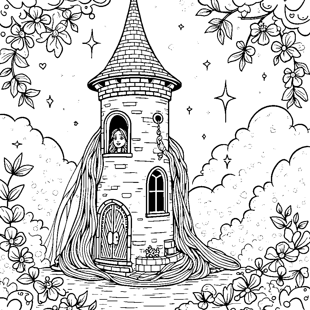 Rapunzel's tower with a magical sparkle