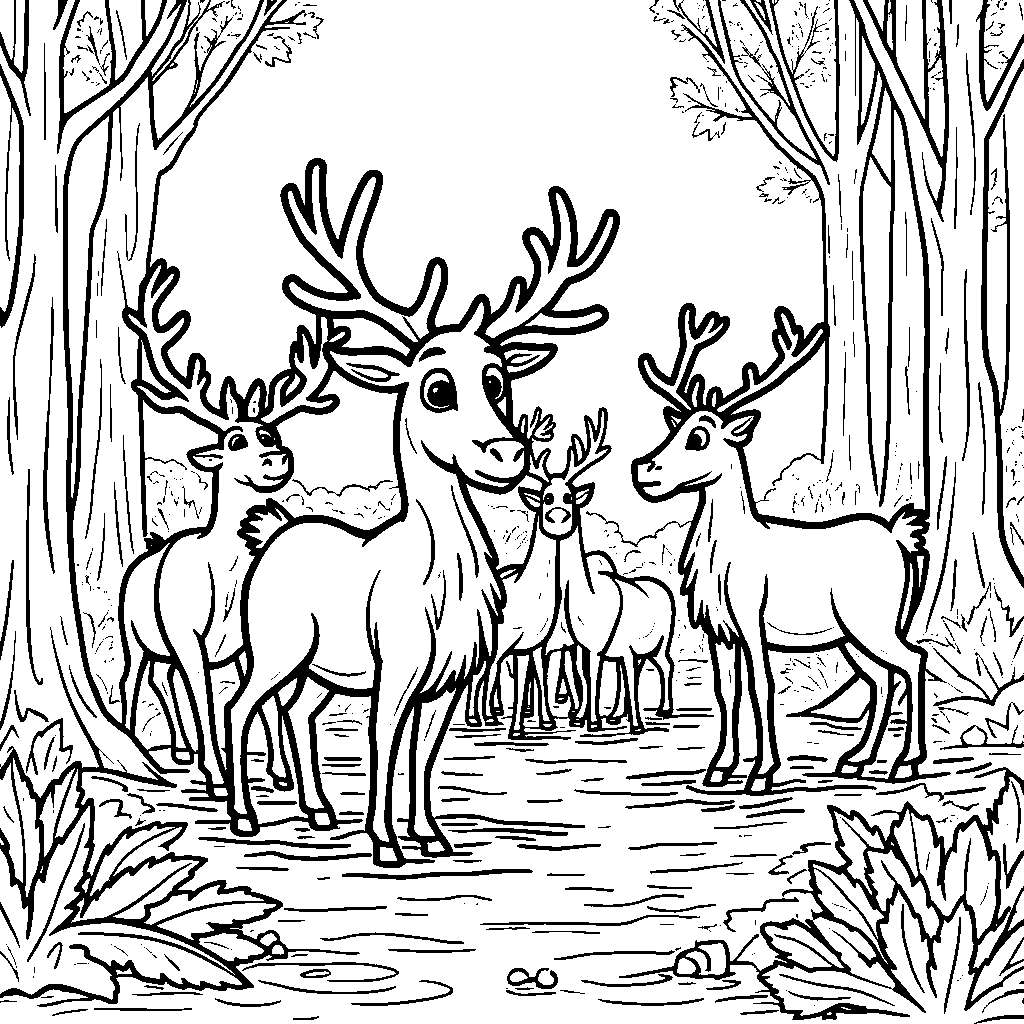 Reindeer going on a treasure hunt in the forest