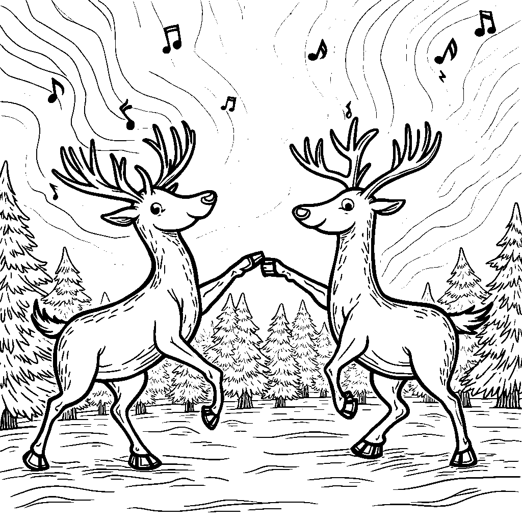 Reindeer having a dance party under the northern lights