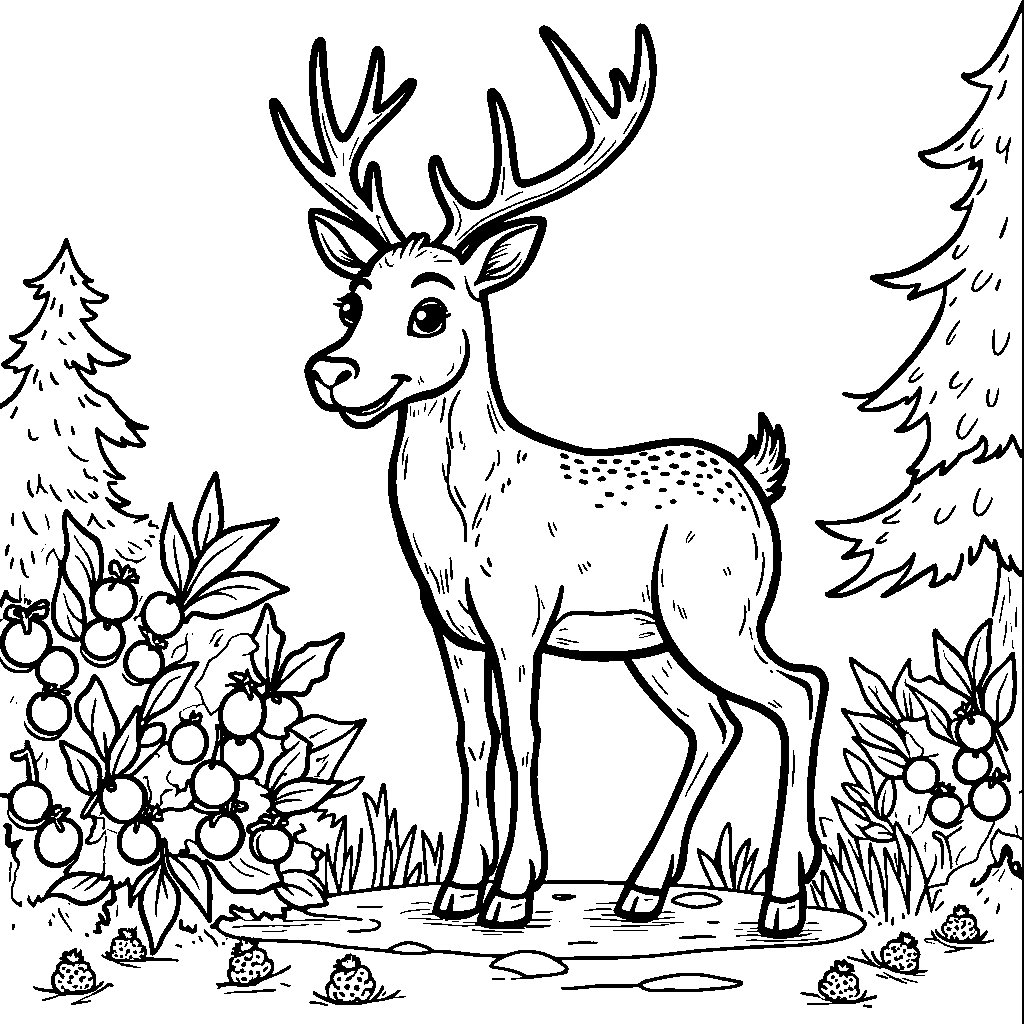 Reindeer having a snack of fresh berries in the forest