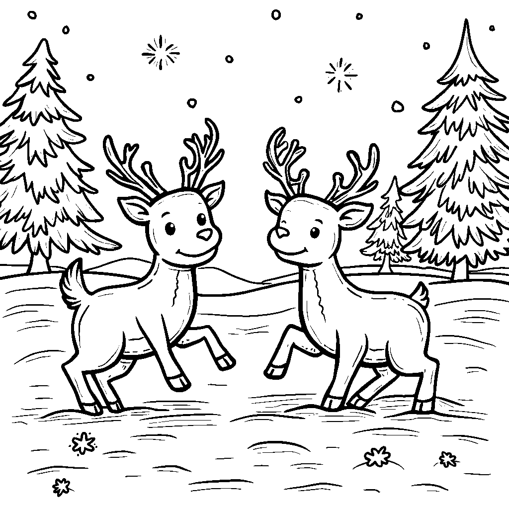 Reindeer making snow angels in the snow