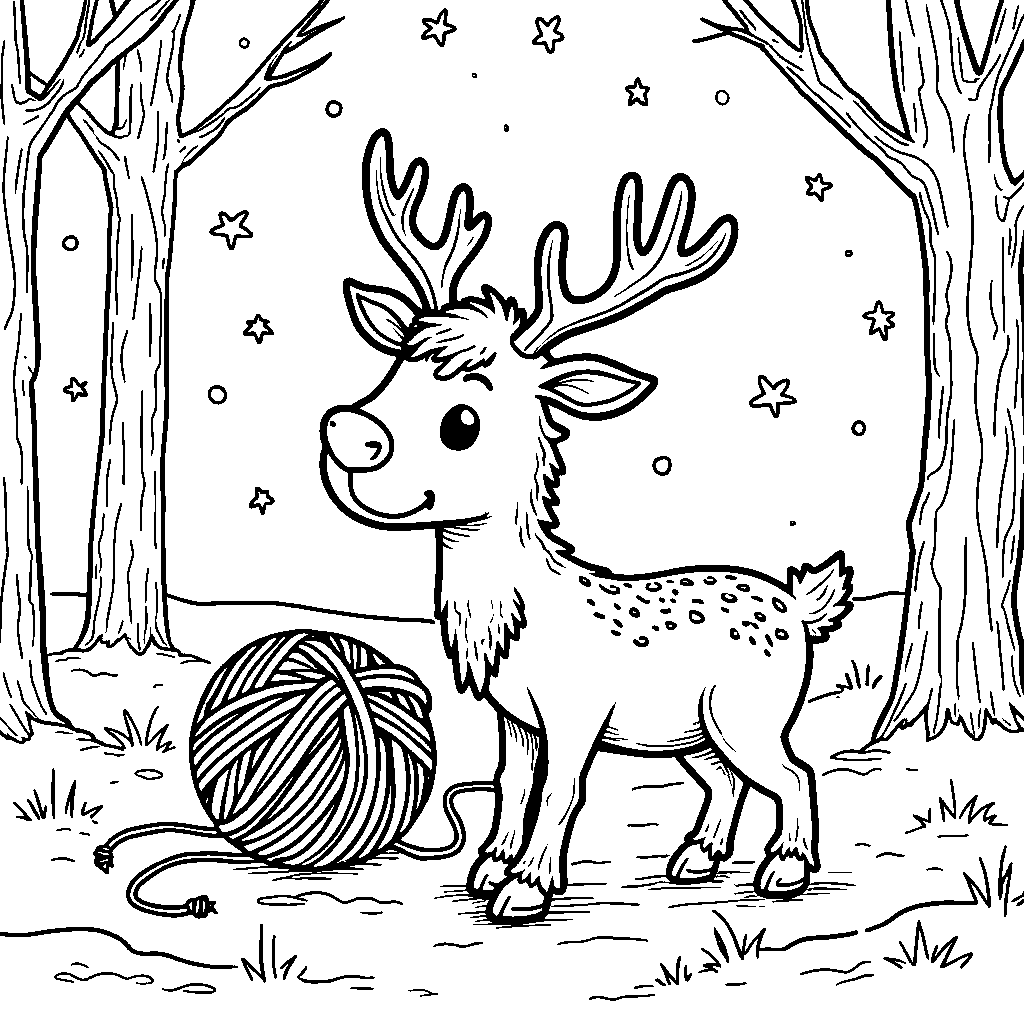 Reindeer playing with a ball of yarn