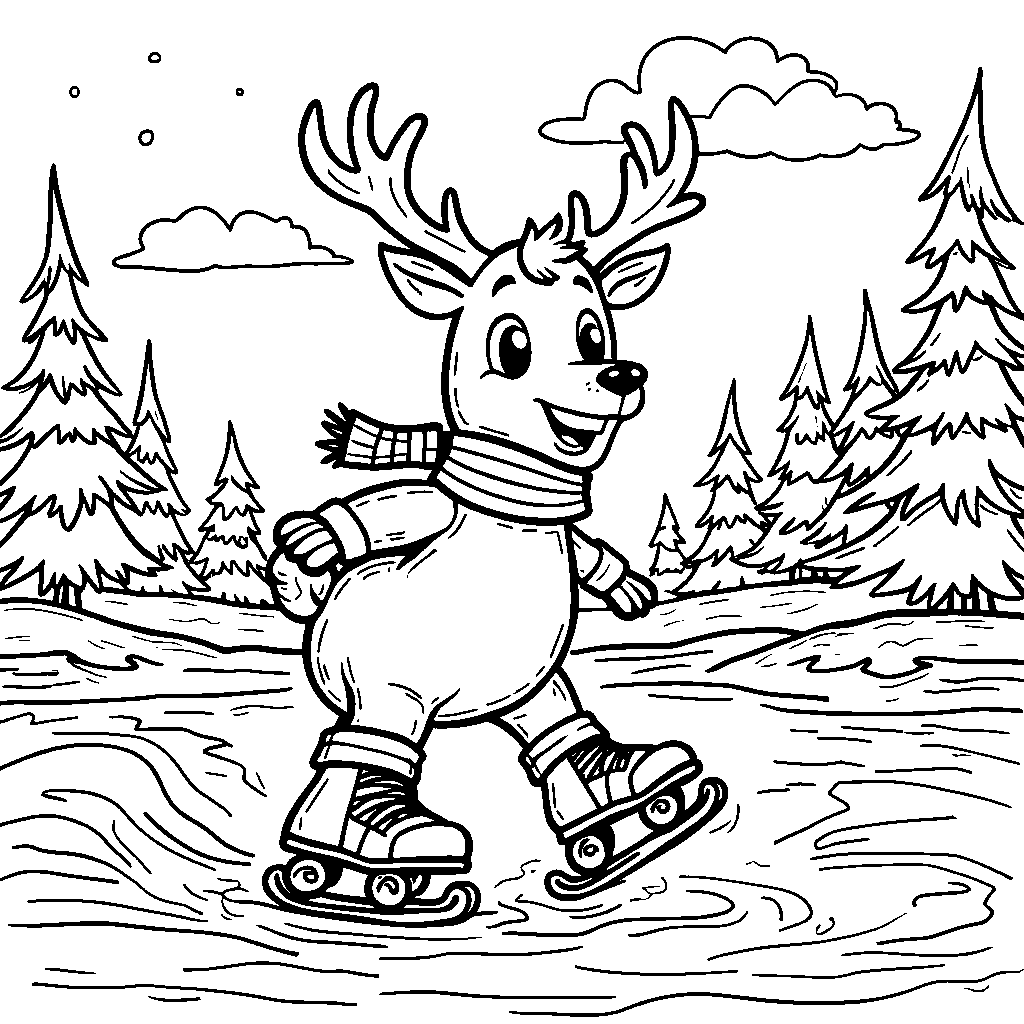 Reindeer wearing a pair of roller skates and gliding across the ice