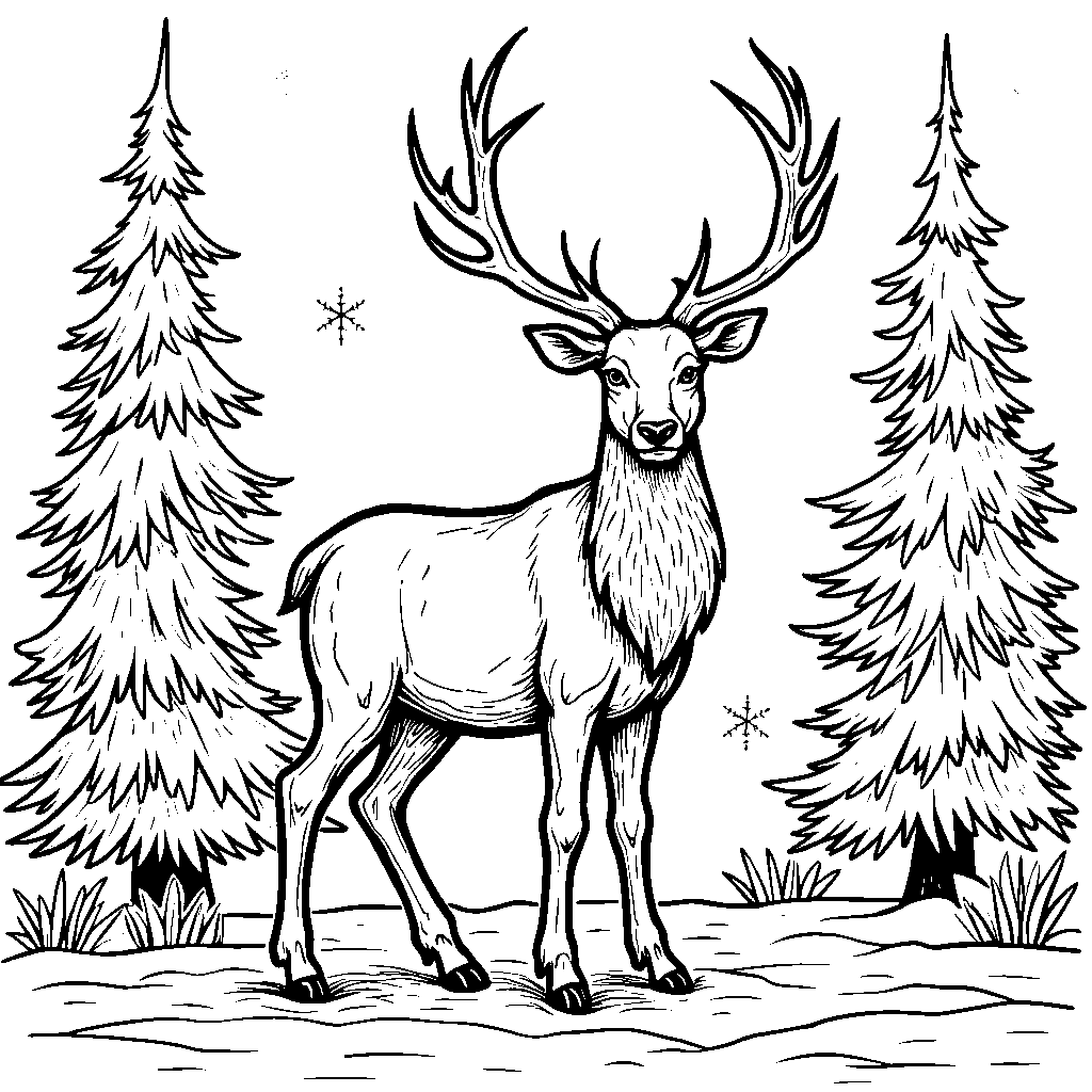 Reindeer with glowing antlers in a snowy forest