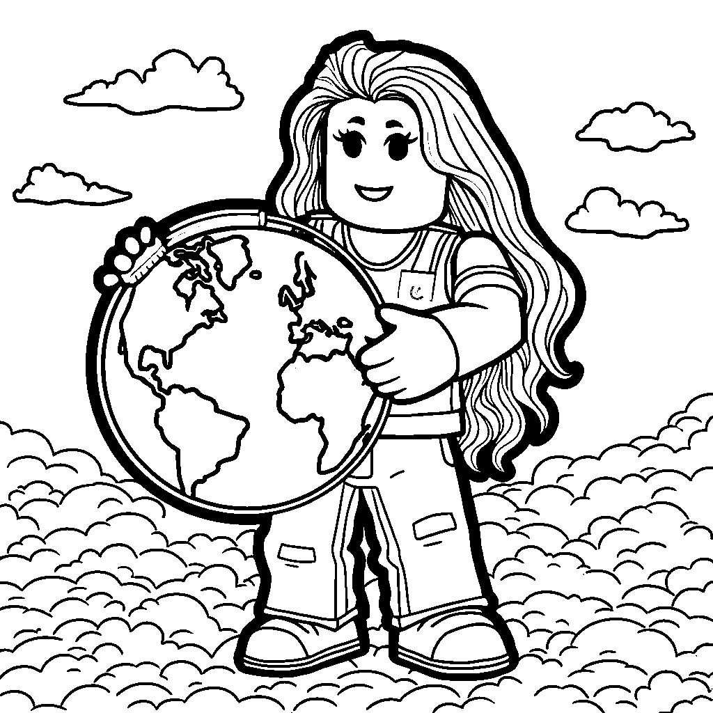 A Roblox Character Holding a Globe with a Rainbow Continents