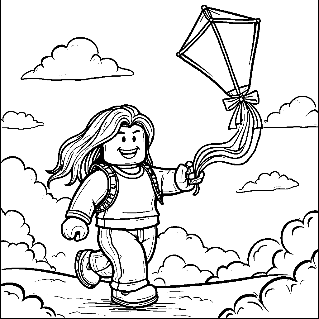 A Roblox Character Holding a Kite with a Rainbow Tail