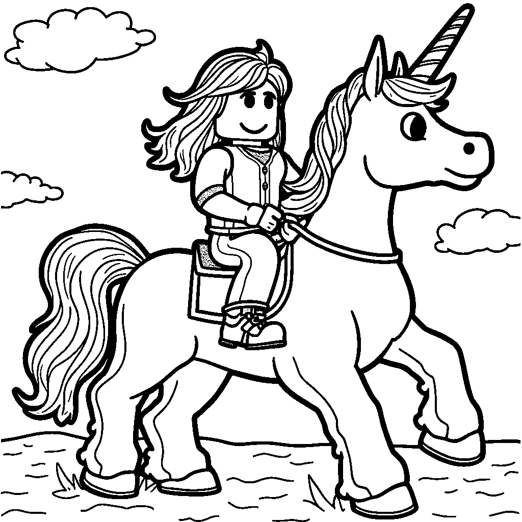 Roblox Character Riding a Unicorn with a Glittery Mane