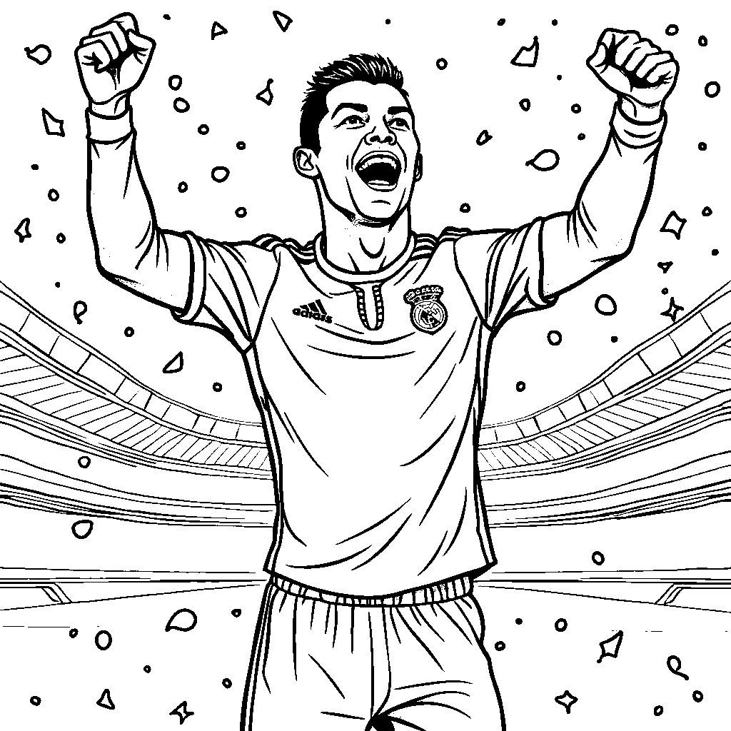 Ronaldo celebrating a goal with confetti and balloons