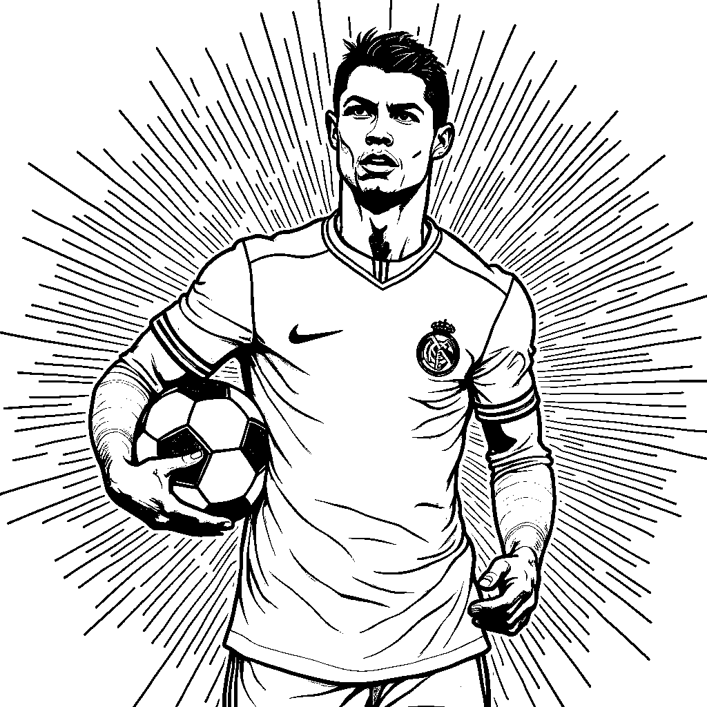 Ronaldo holding a soccer ball with a rainbow-colored aura