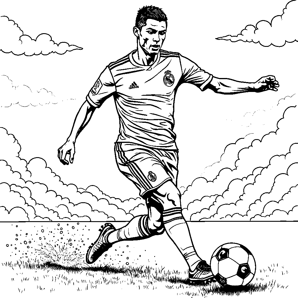 Ronaldo kicking the ball with a trail of sparks behind it