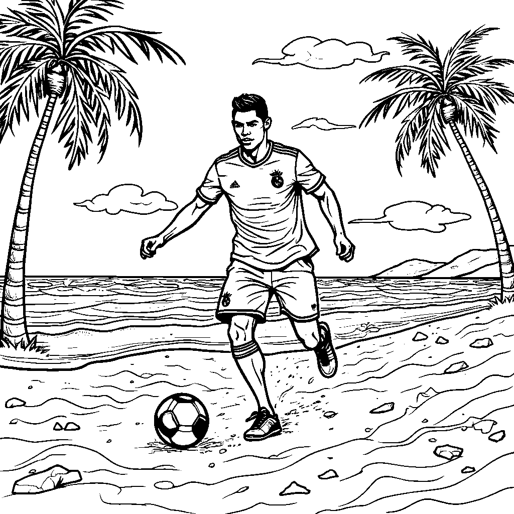 Ronaldo playing soccer on a sunny day at the beach