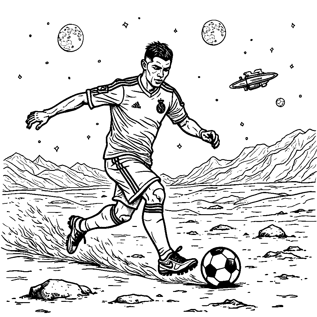 Ronaldo playing soccer on the moon