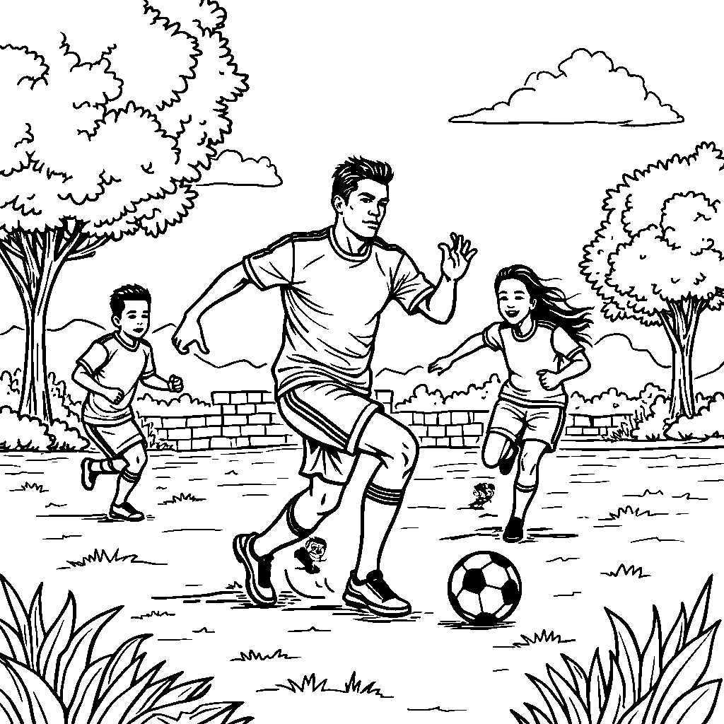 Ronaldo playing soccer with his friends in a park