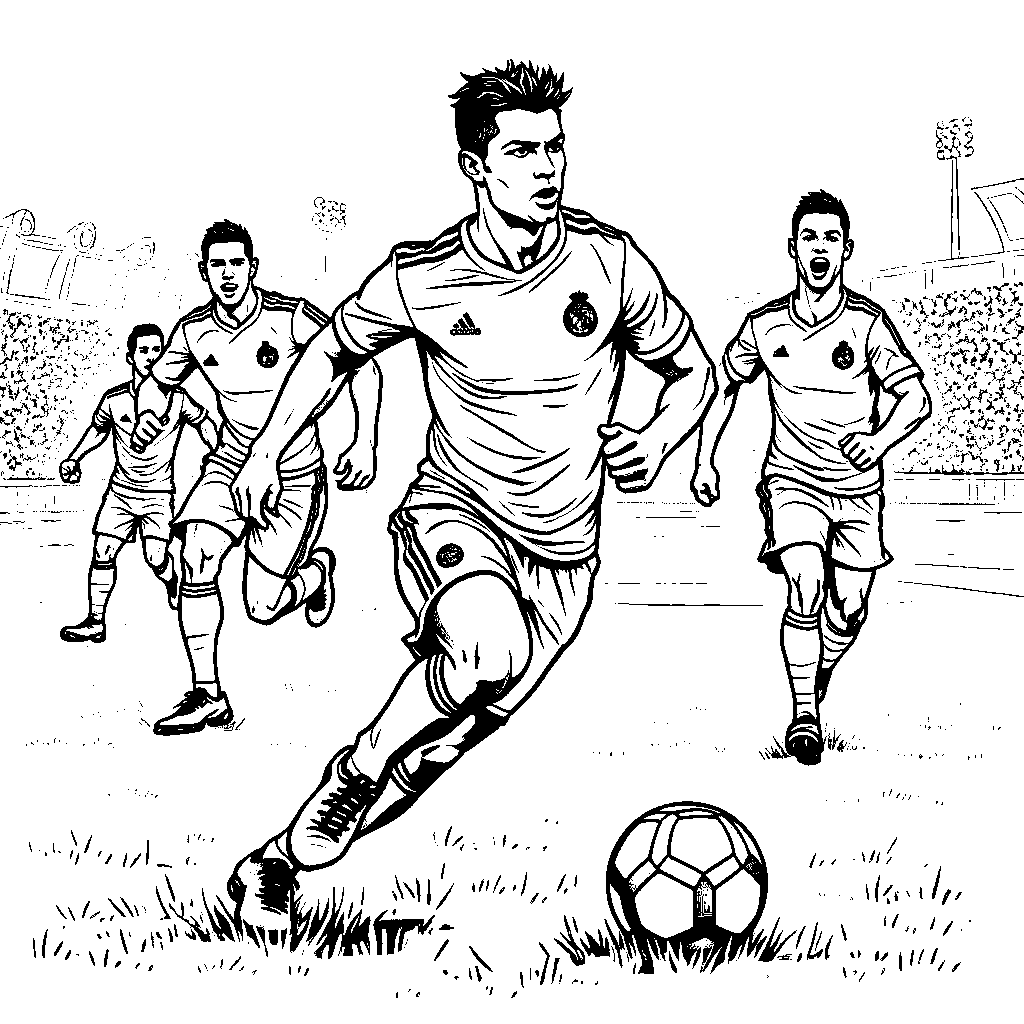 Ronaldo running with the ball while being chased by opponents