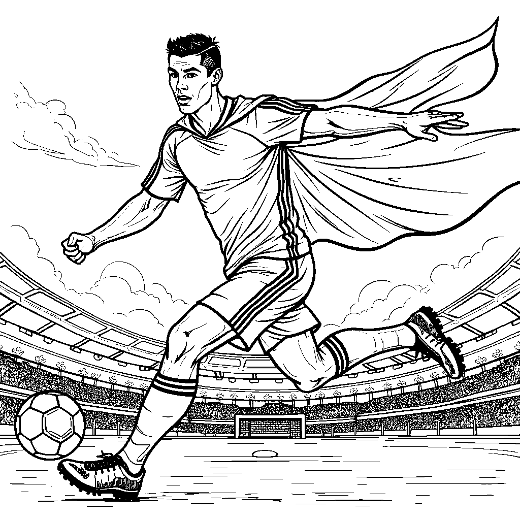 Ronaldo wearing a superhero cape flying through the air