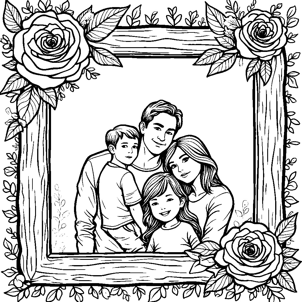 A rose-adorned frame with a family photo inside