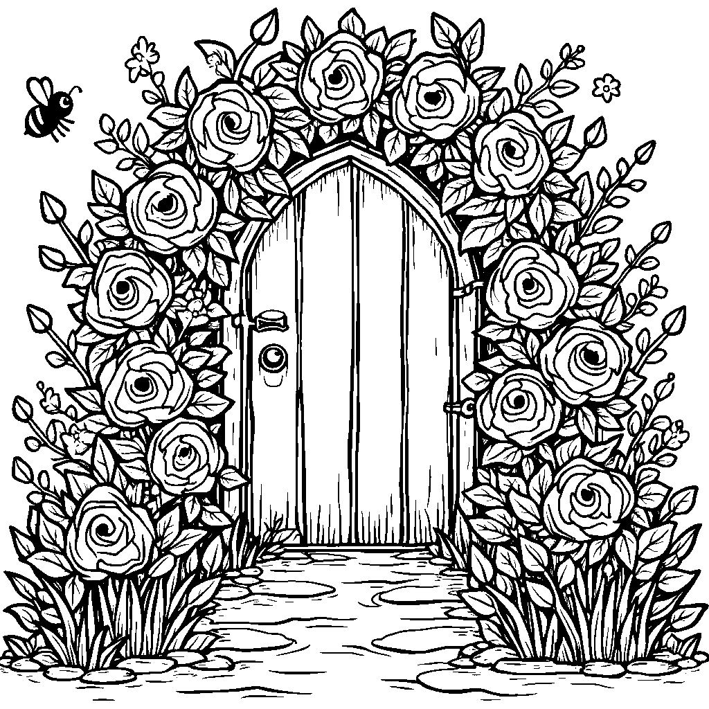 A rose bush with a hidden door and secret garden