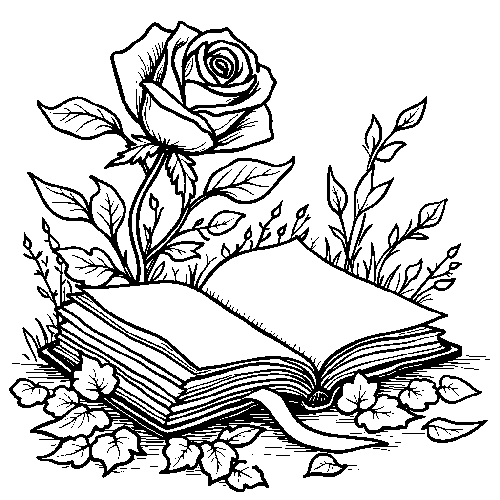 A rose-shaped book with pages and a bookmark