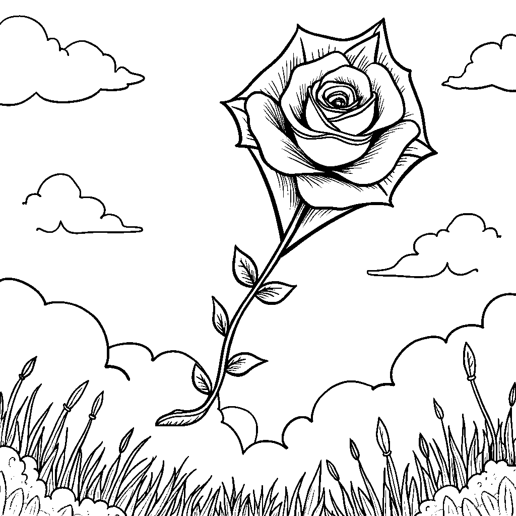 A rose-shaped kite flying in the sky