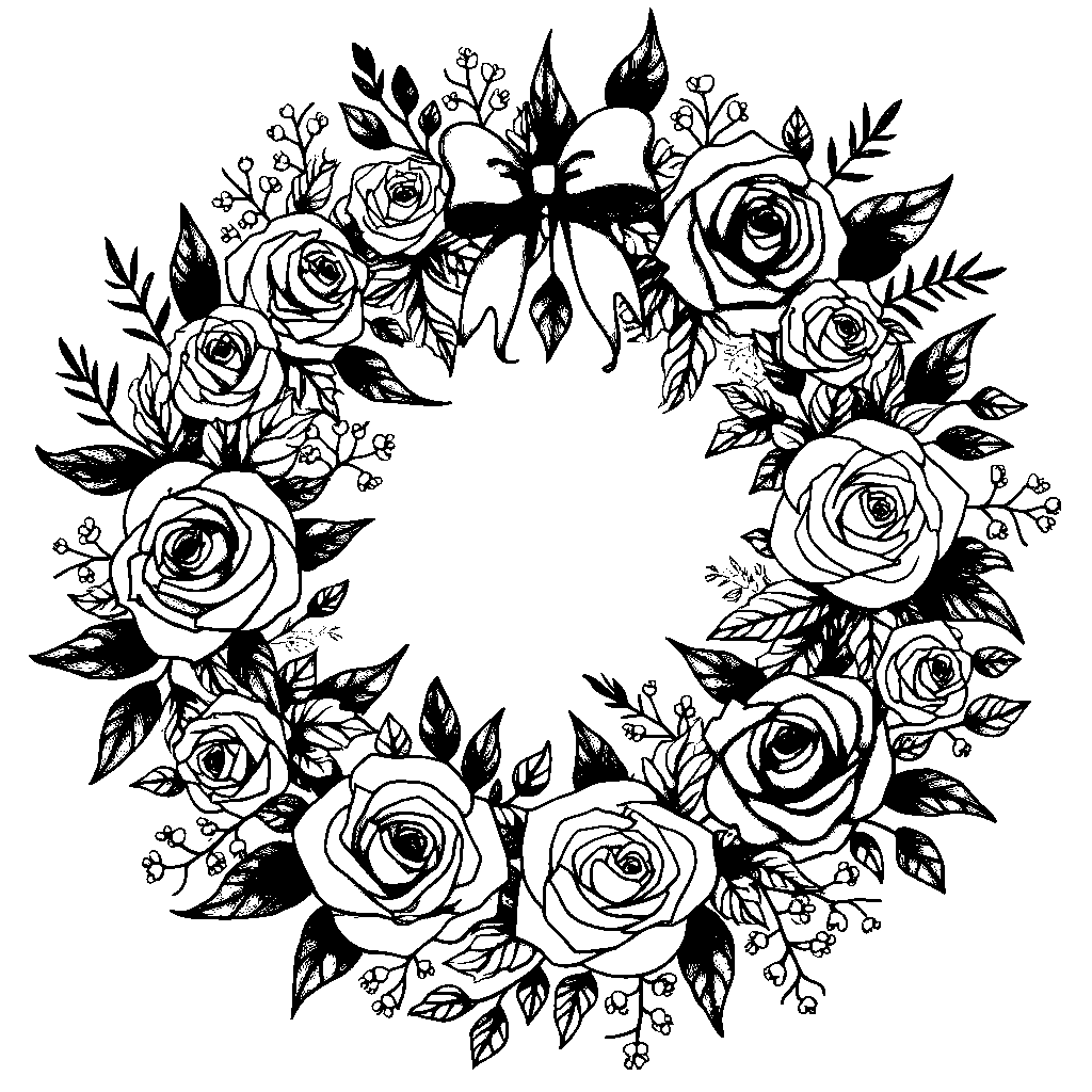 A rose wreath with ribbons and bows