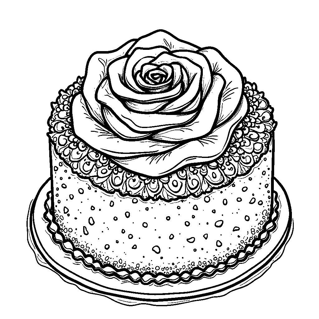 A rose-shaped cookie or cake with frosting and sprinkles