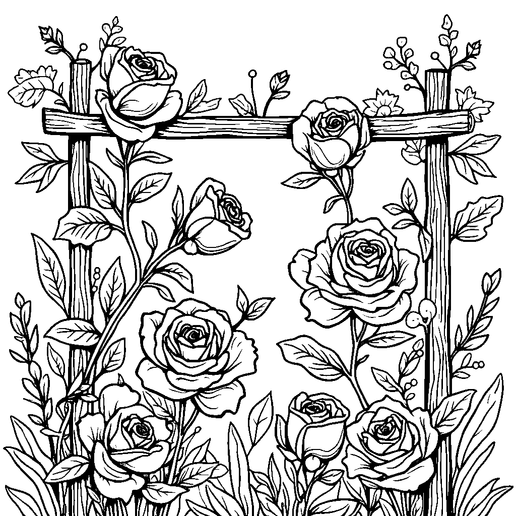 Roses growing on a trellis with a hidden message