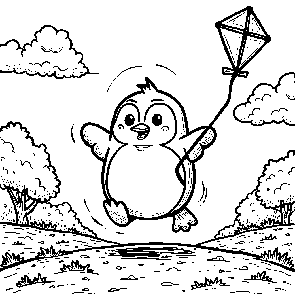 Badtz-Maru flying a kite on a windy day