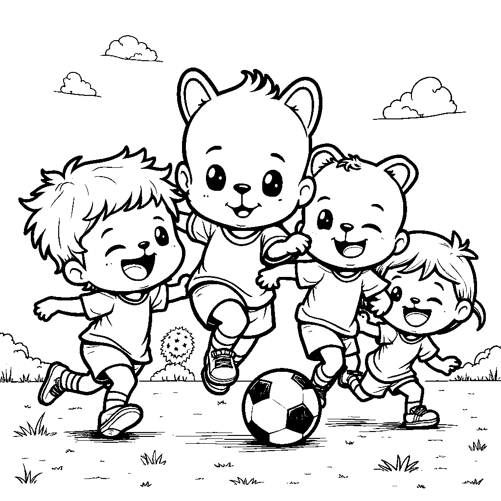 Badtz-Maru playing soccer with his friends