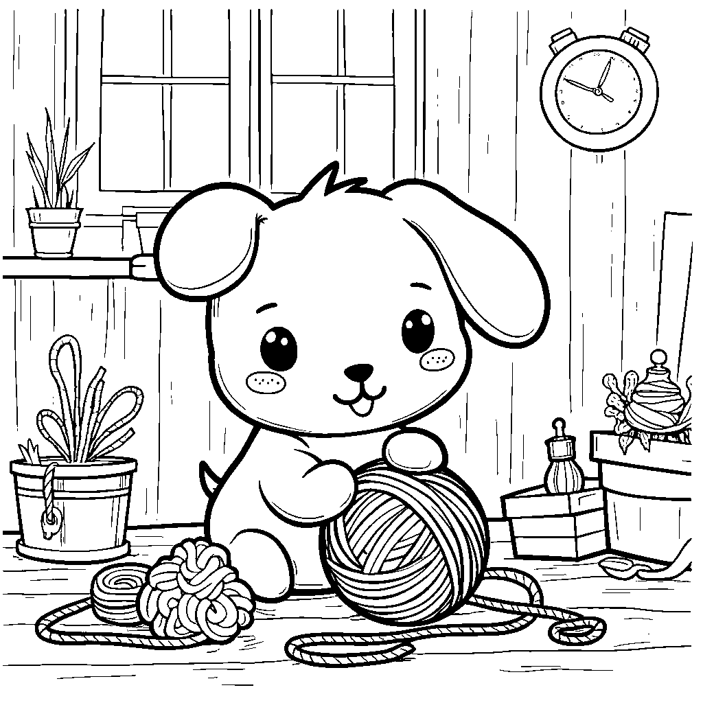 Cinnamoroll playing with a ball of yarn