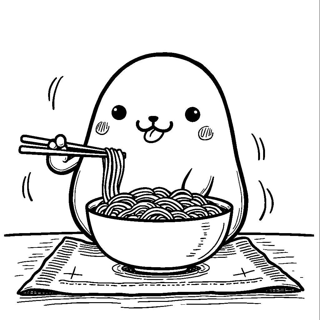 Gudetama eating a bowl of ramen noodles