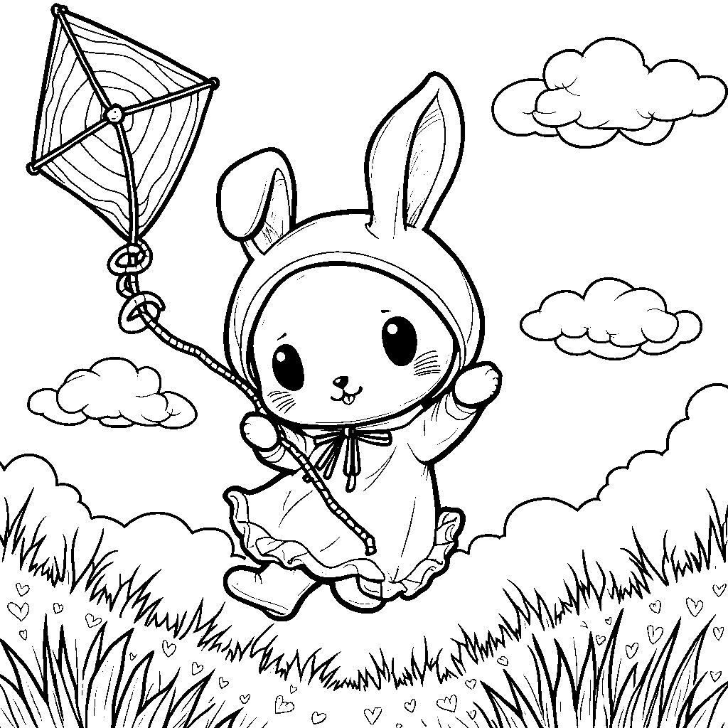 My Melody flying a kite on a windy day