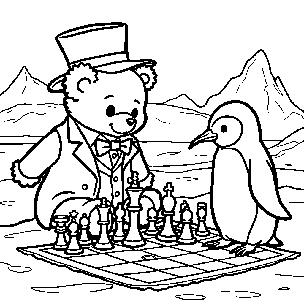 Tuxedo Sam playing chess with a penguin