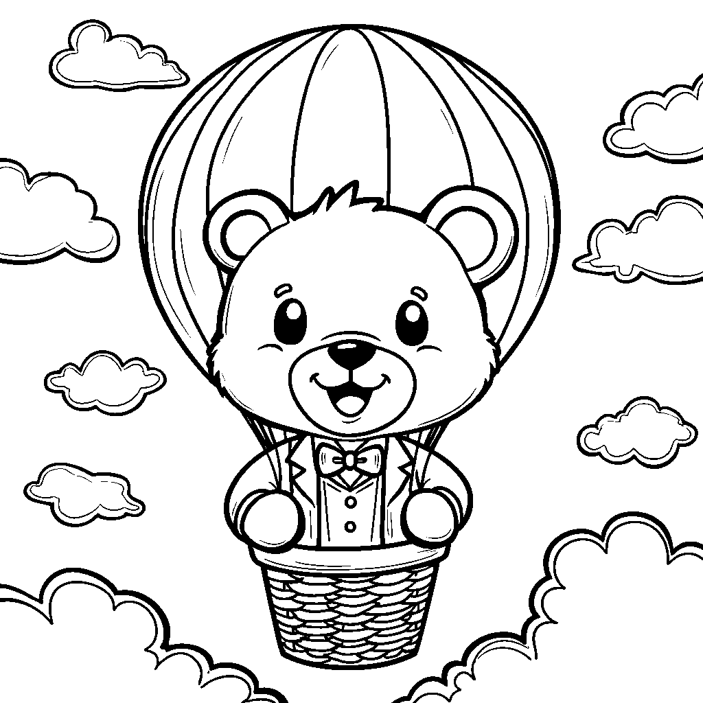 Tuxedo Sam riding a hot air balloon