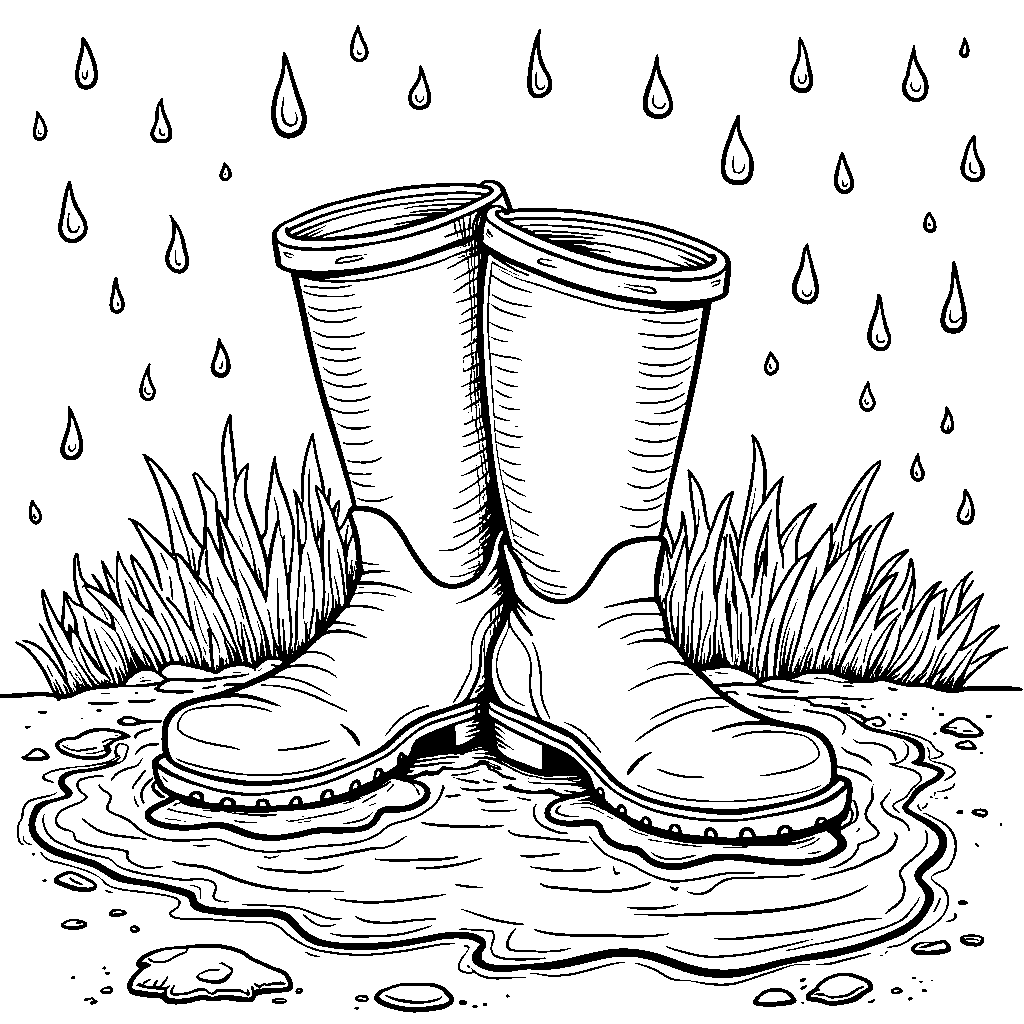 A pair of boots stomping in a muddy puddle