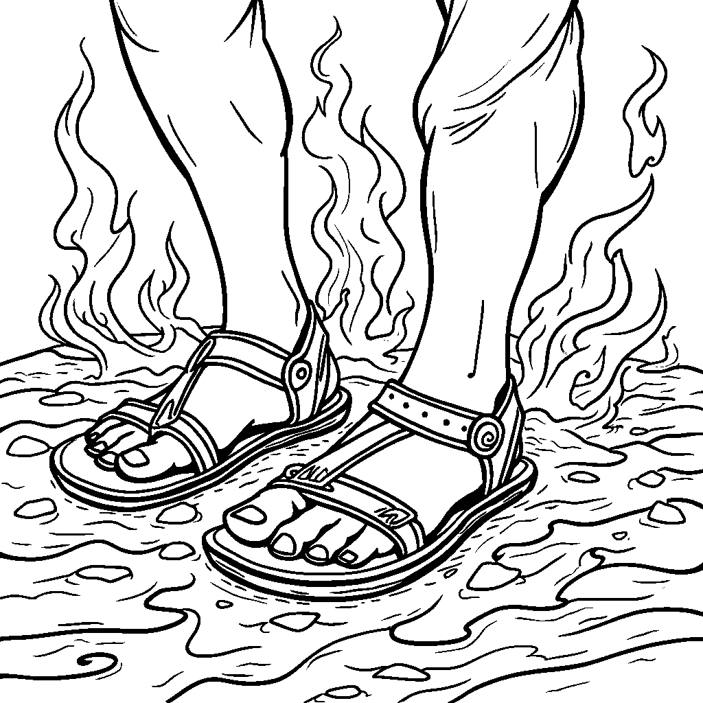 A pair of sandals walking on hot coals